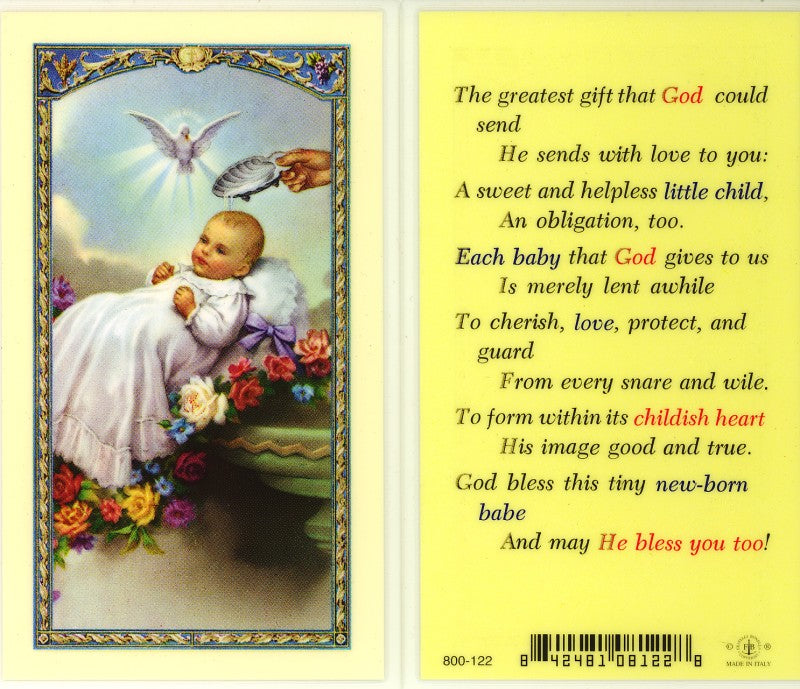 Baptism Holy Card with Greatest Gift Prayer - 800-122