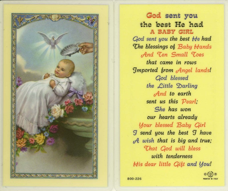 Baptismal Prayer Card for Baby Girl -  800-226