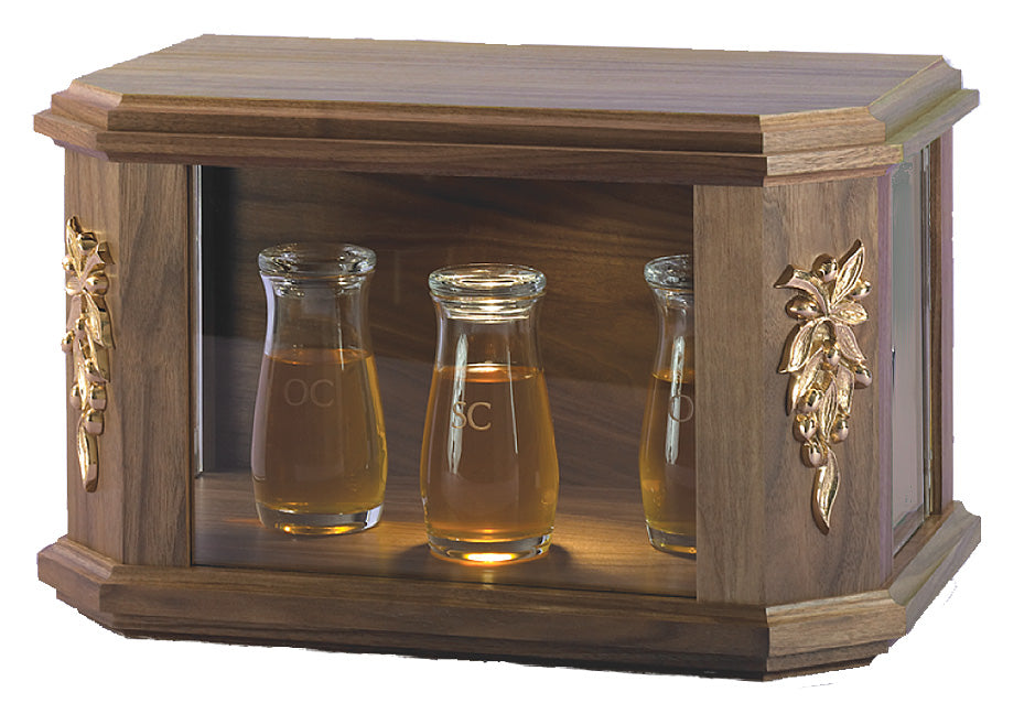 Beveled Wood Lighted Ambry with Bronze Reliefs - 50AMB50