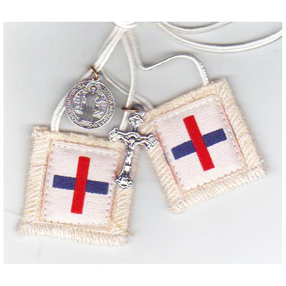 White Trinity Scapular - includes St, Benedict Jubilee Medal & Crucifix