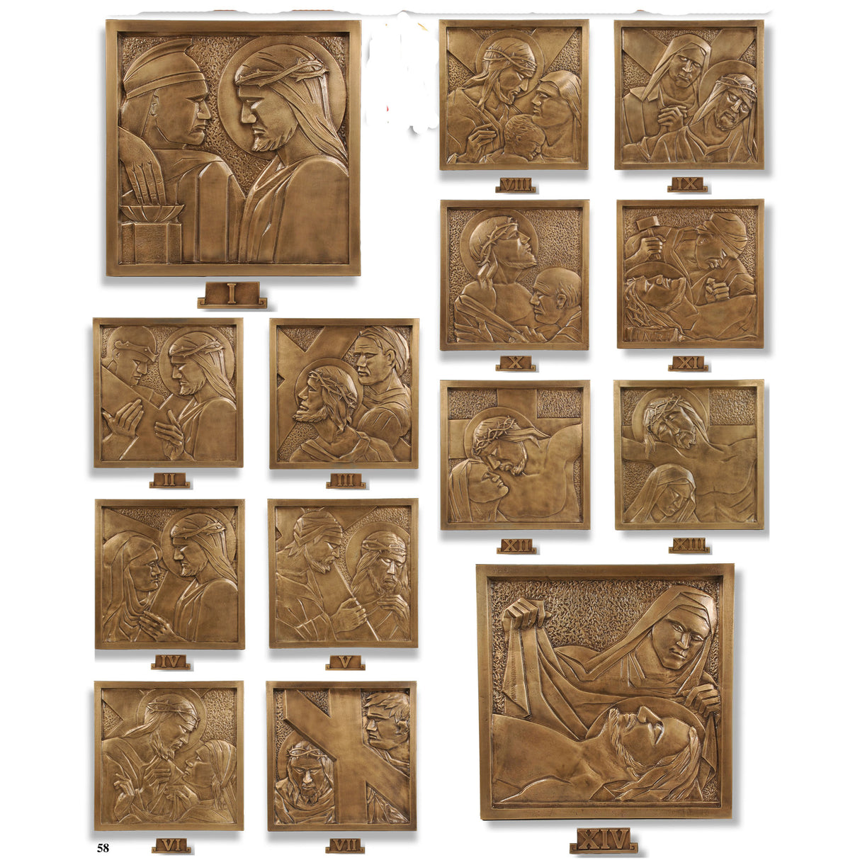 Bronze Relief Stations of the Cross 16x16 inches - 14 Plaques