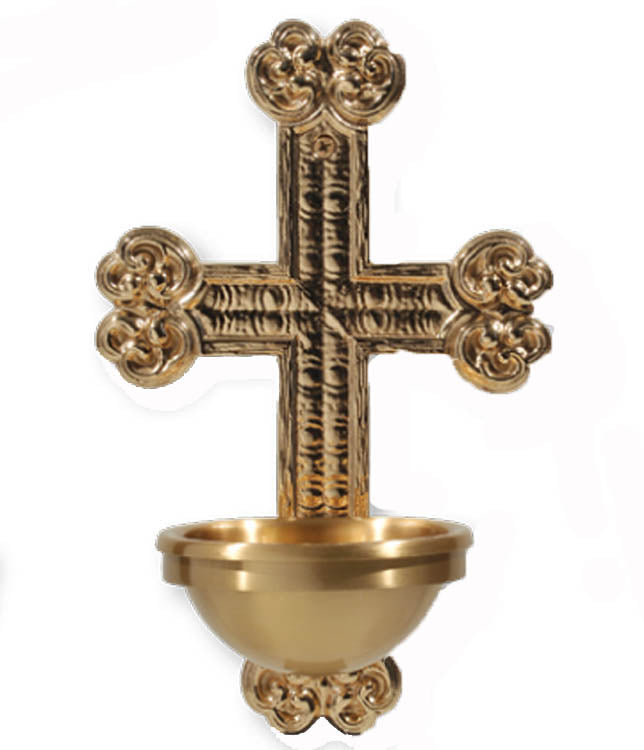 Holy Water Font Scrolled Cross 97HWF25