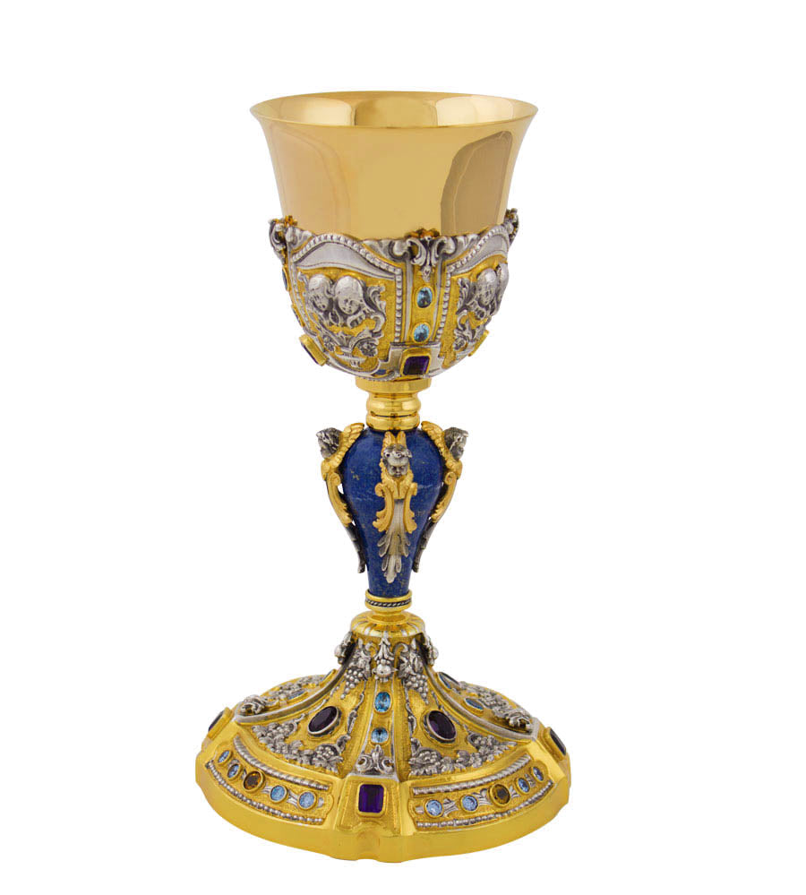 Ornate Italian Chalice with Amethyst Stones C1900