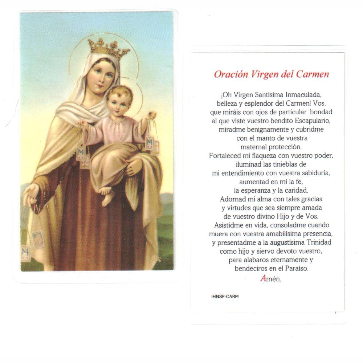 Oración Virgen del Carmen Estampa laminada