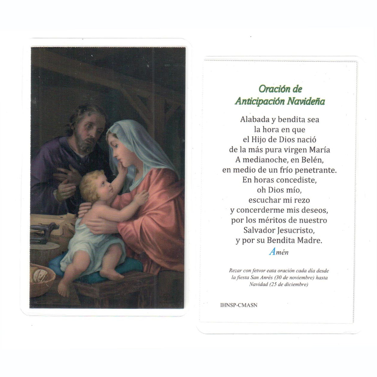 Oracion de Anticioacion Navidena Tarjeta laminada