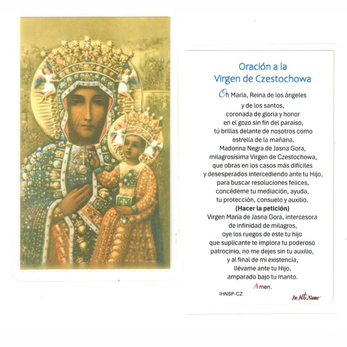 Oración a Nuestra Señora de Czestochowa Laminado Tarjeta