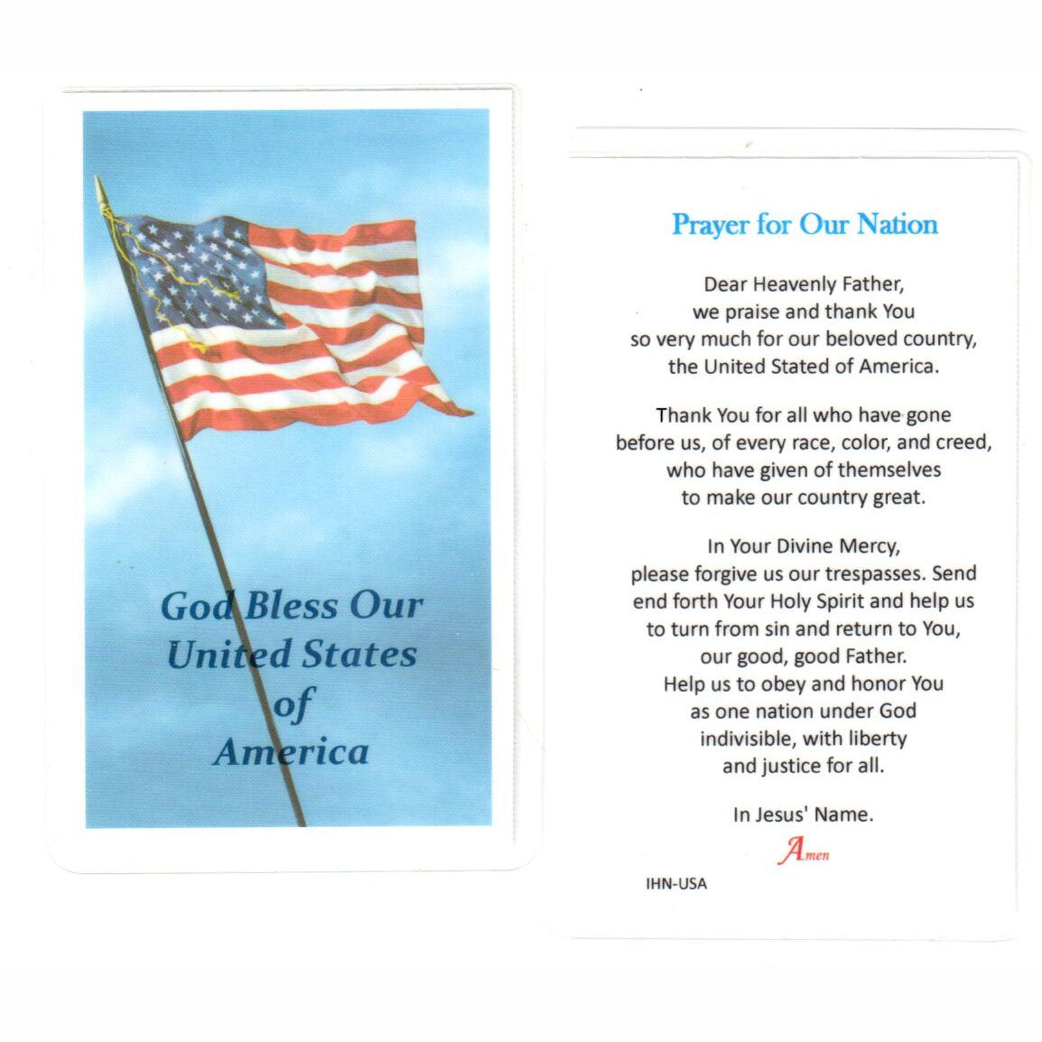 Prayer for Our Nation Laminated Holy Card