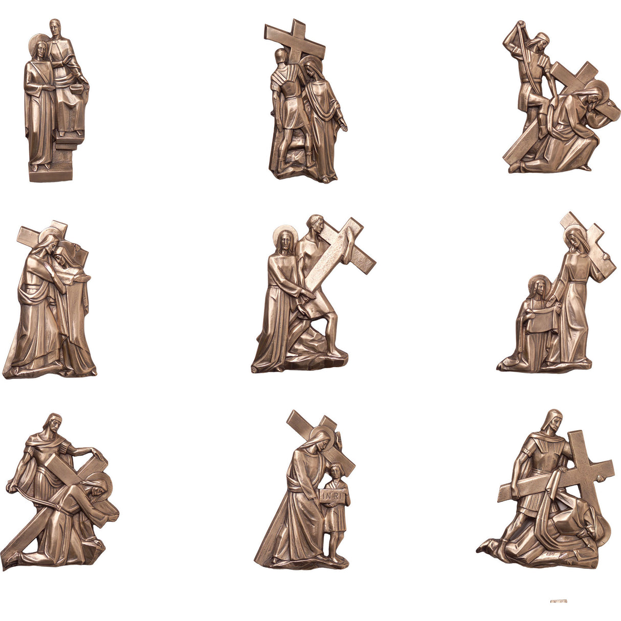 Bronze Stations of the Cross 11" figures - 14 Plaques