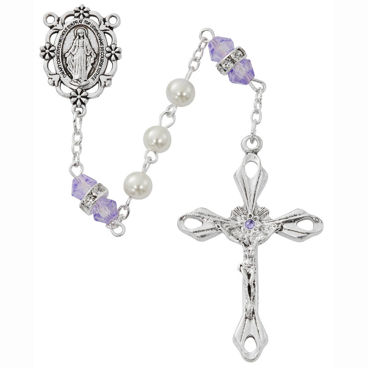 June Birthstone Pearl & Amethyst Rosary - R917AMKF