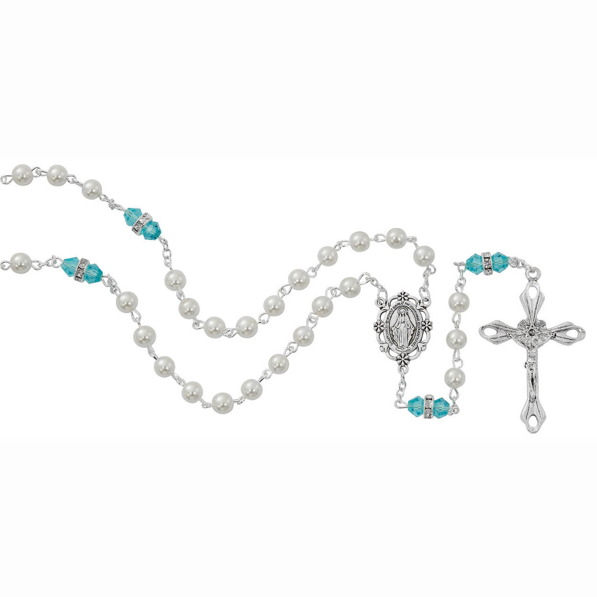 March Birthstone Pearl & Aqua Rosary - R917AQKF