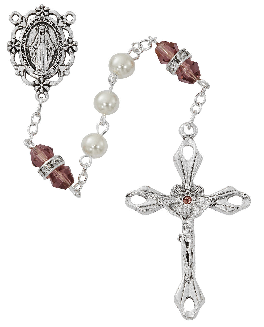 February Birthstone Pearl & Dark Amethyst Rosary - R917DAKF