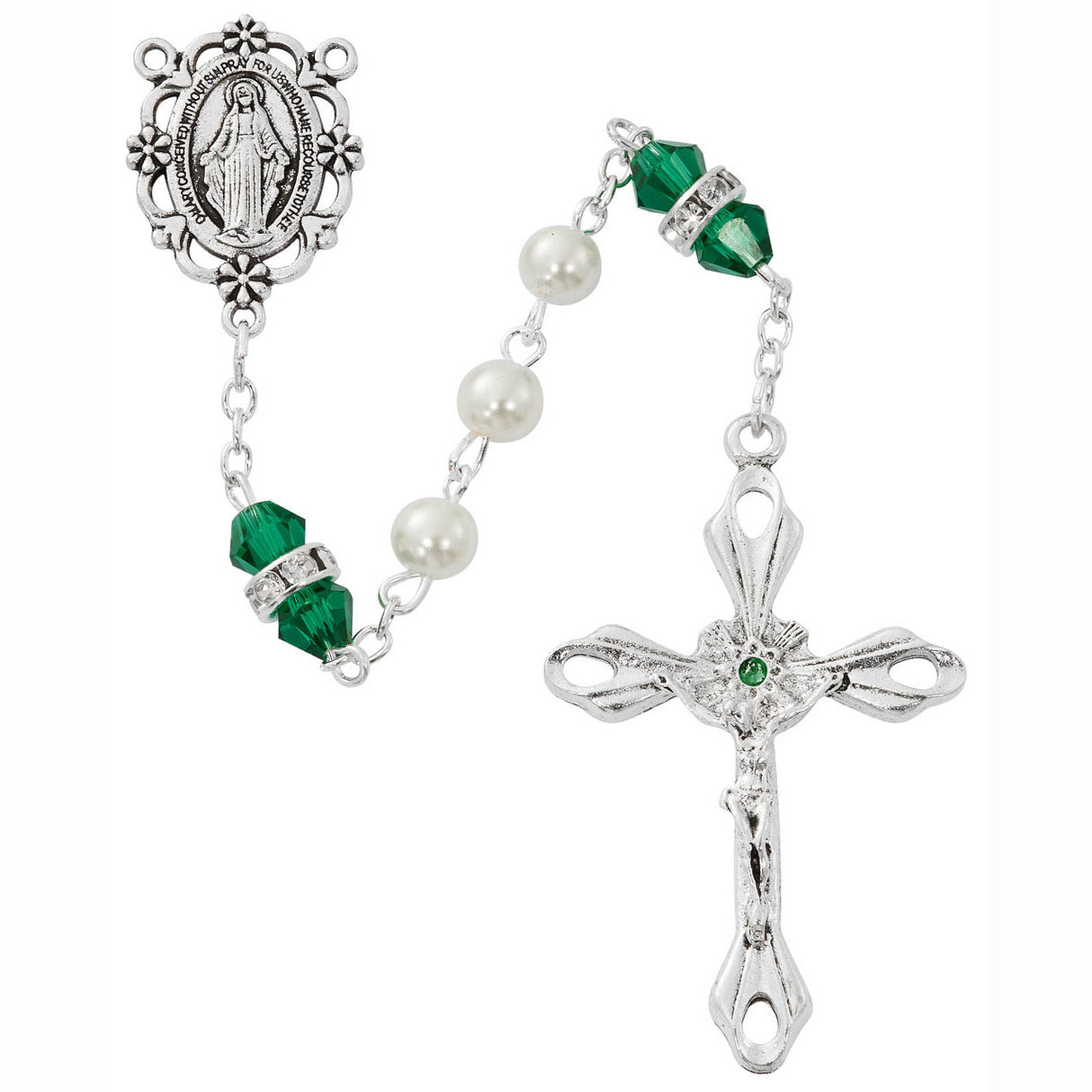 May Birthstone Pearl & Emerald Rosary - R917EMKF