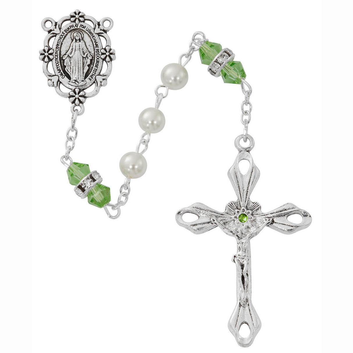 August Birthstone Pearl & Peridot Rosary - R917PEKF