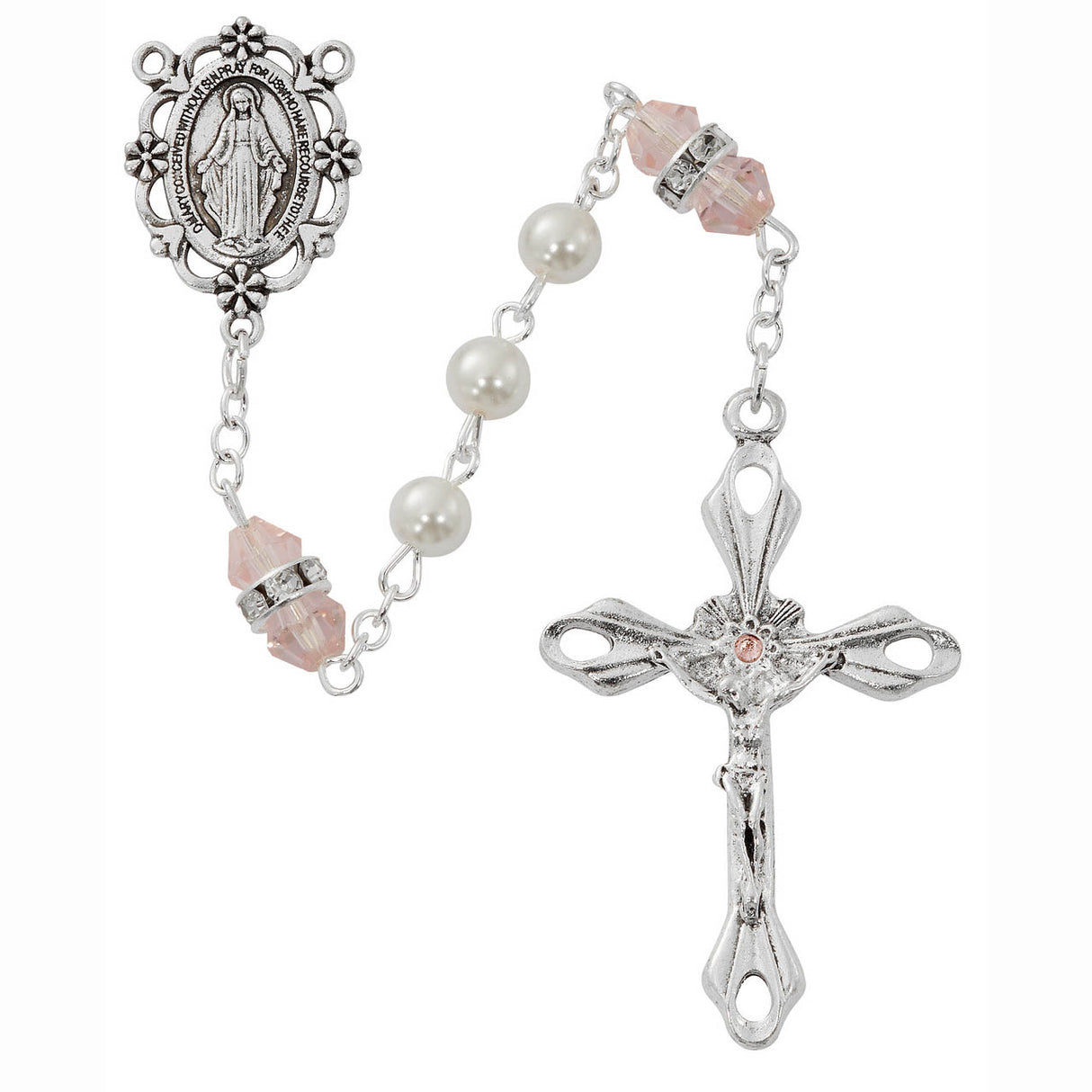 October Birthstone Pearl & Rose Pink Rosary - R917RSKF