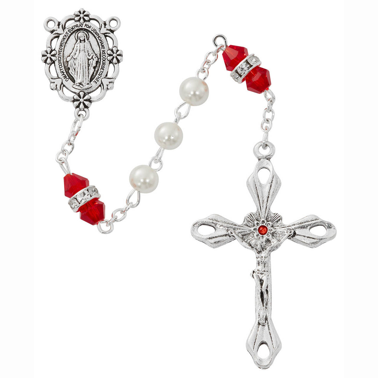 July Birthstone Pearl & Ruby Rosary - R917RUKF