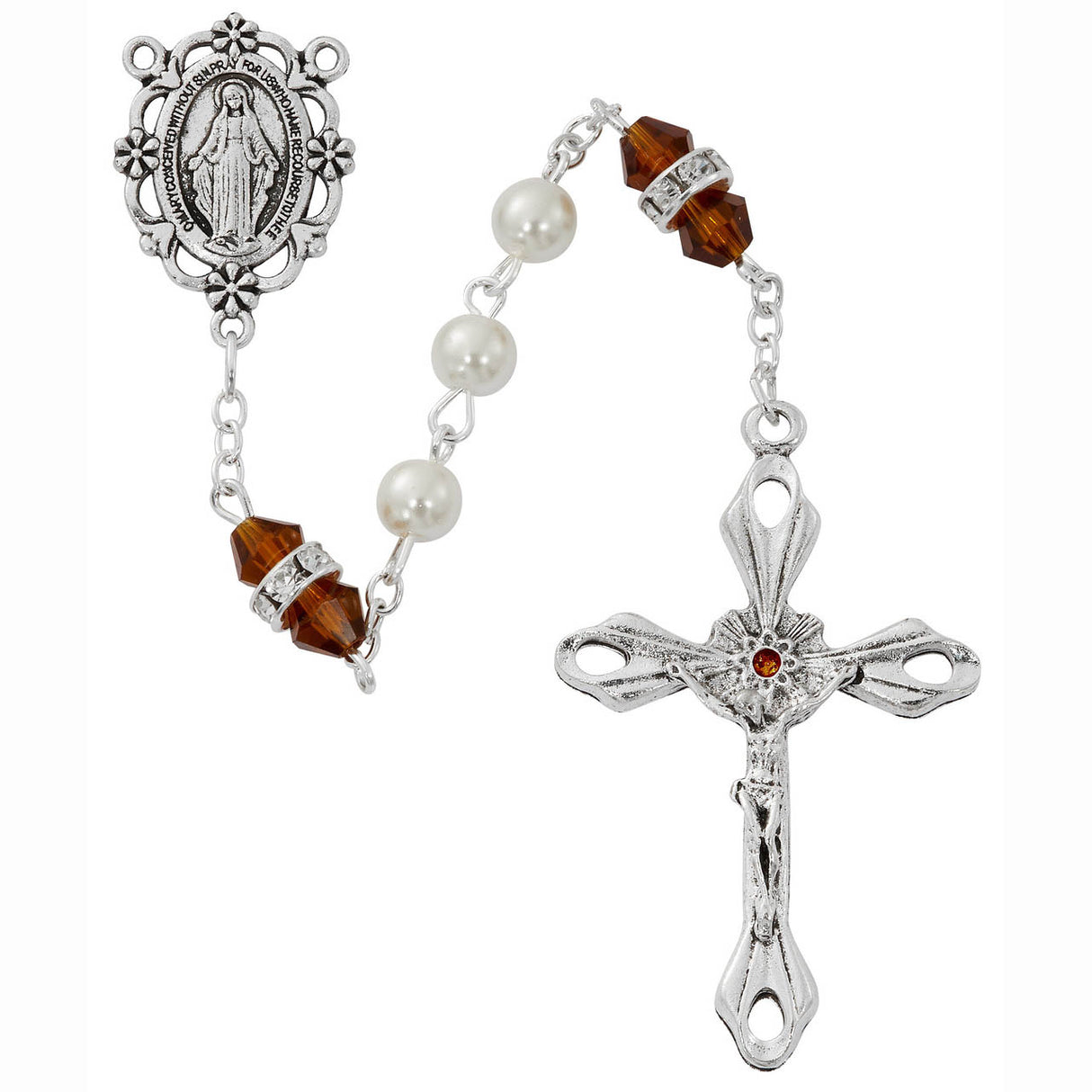 November Birthstone Pearl & Topaz Rosary - R917TOKF