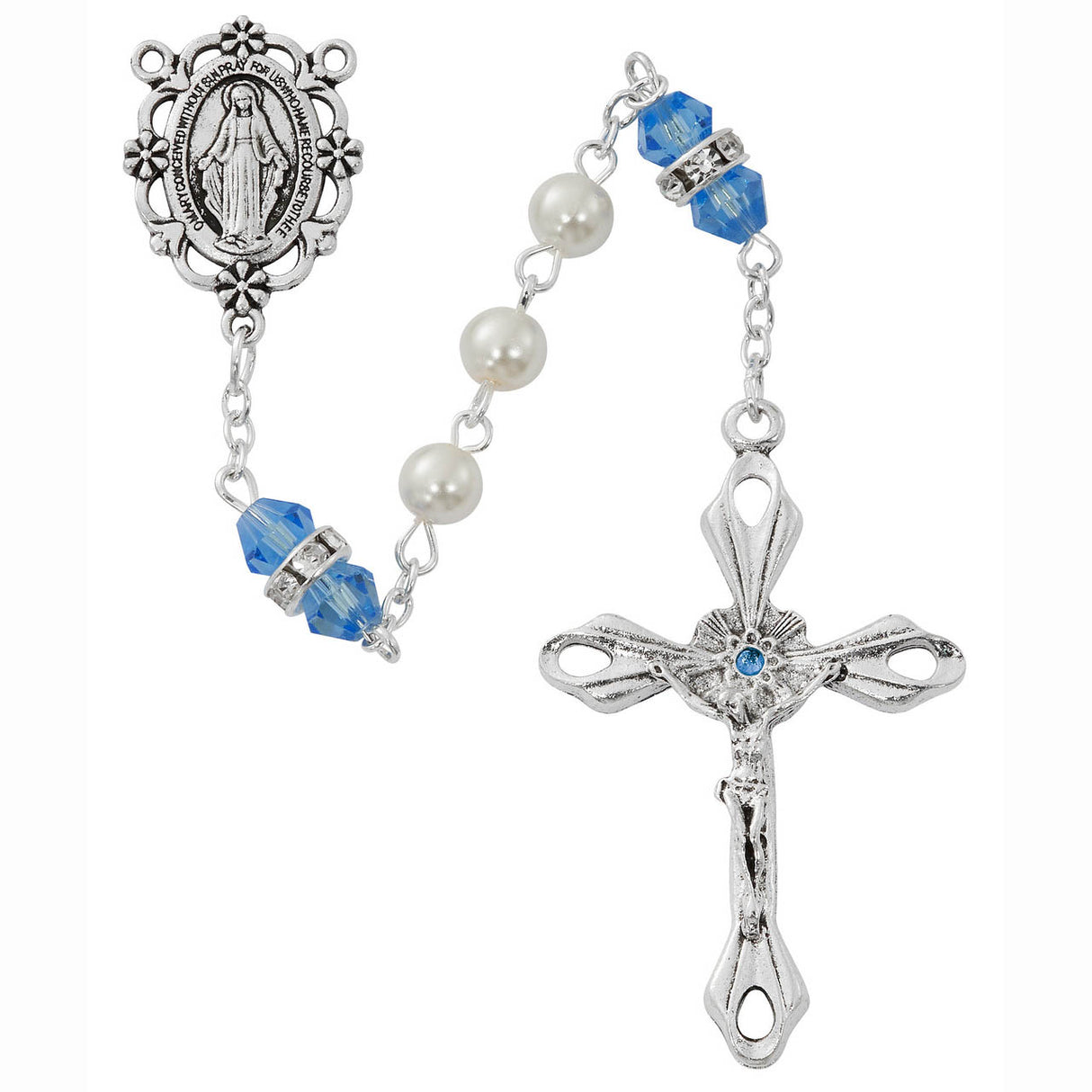 December Birthstone Pearl & Zircon Blue Rosary - R917ZRKF