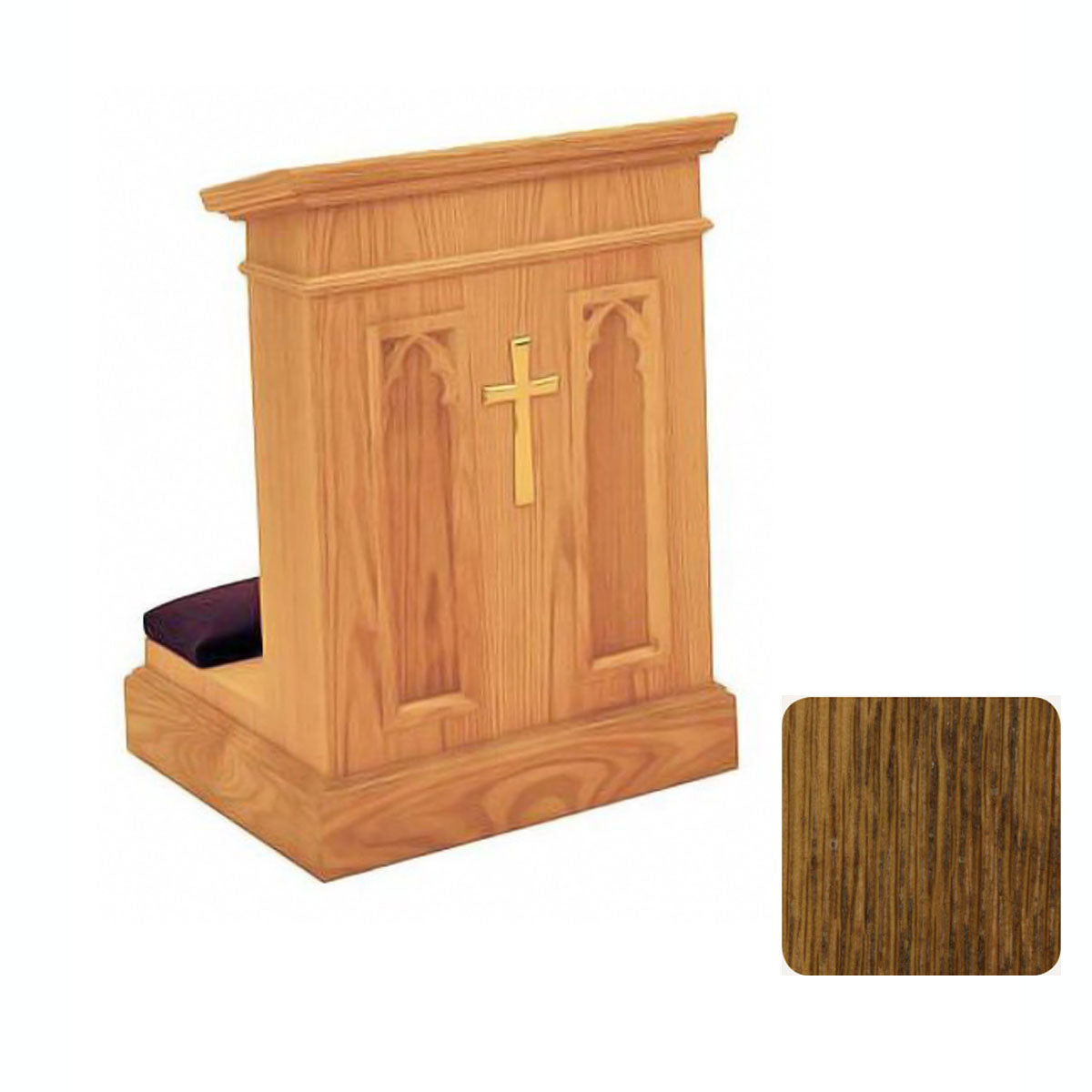 Medium Oak Enclosed Front Prie Dieu with Gothic Arches W1210