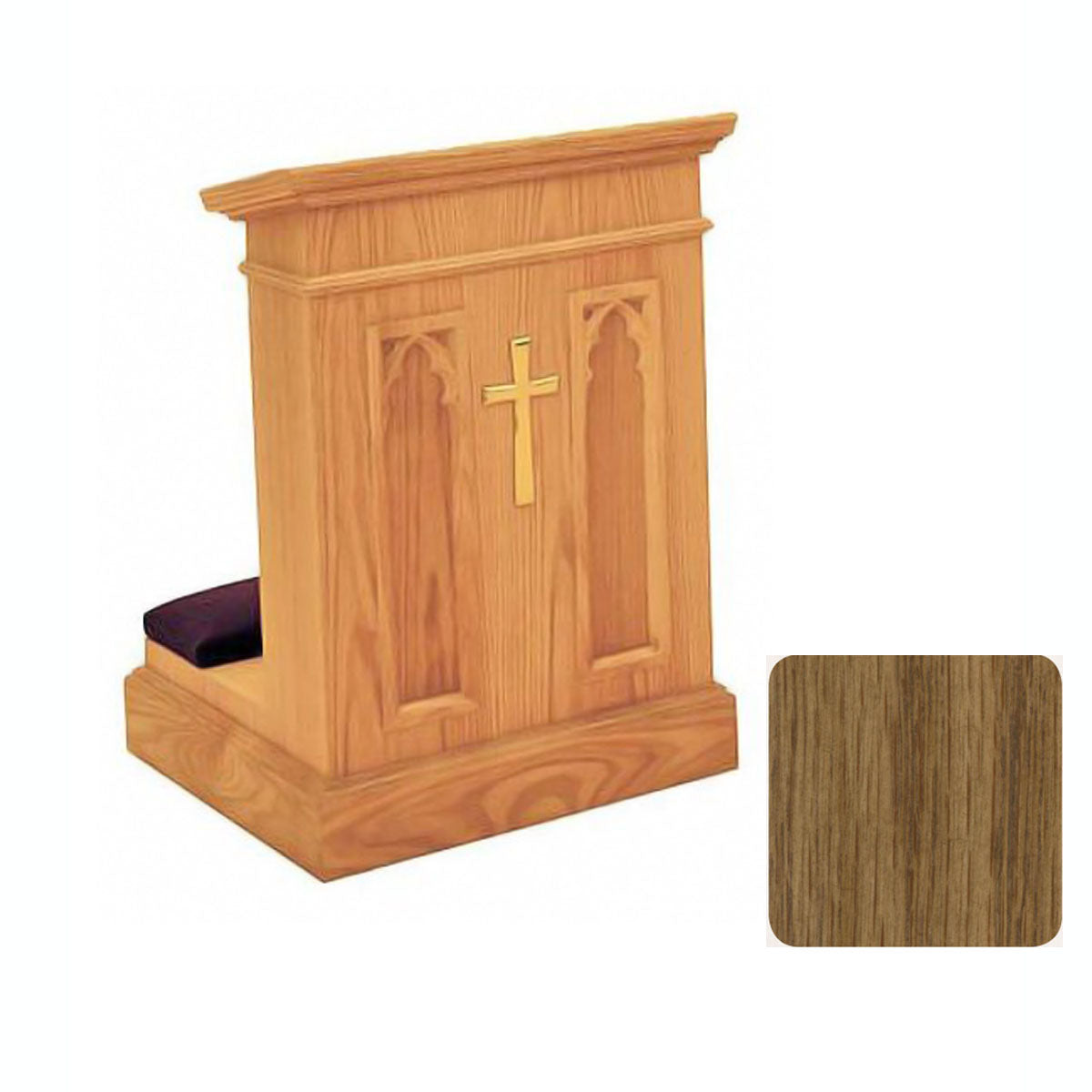 Pecan Finish Enclosed Front Prie Dieu with Gothic Arches W1210