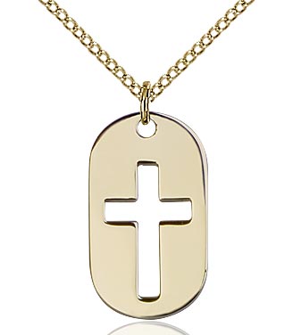 Gold Filled Cross Cut-Out Dog Tag Pendant