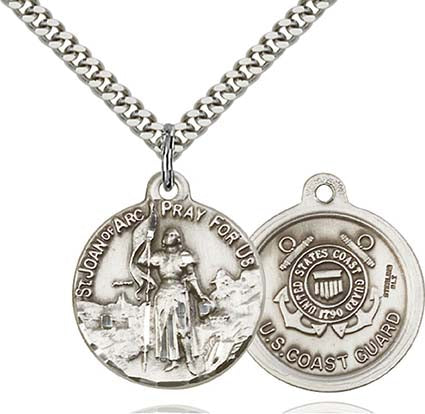 Sterling Silver St. Joan of Arc Pendant with Coast Guard Seal