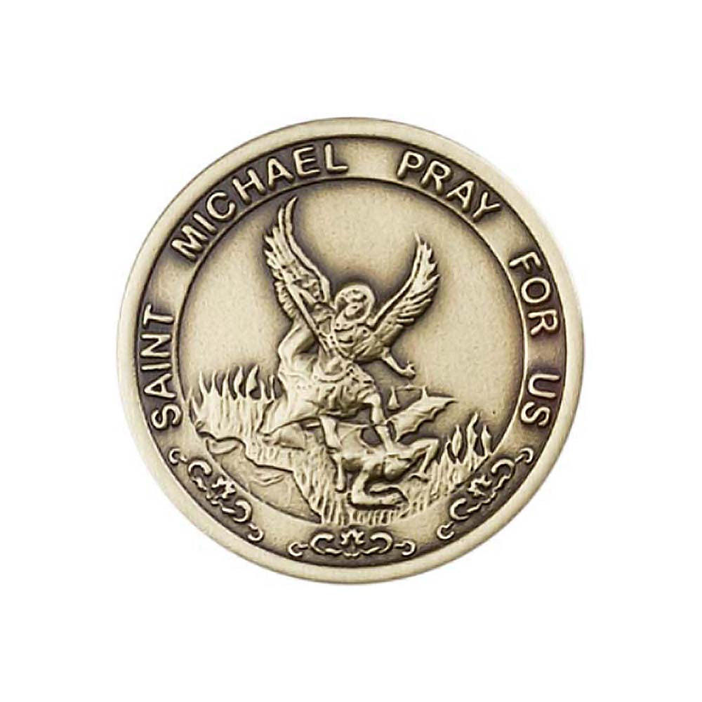 Antique Gold St. Michael the Archangel Round Visor Clip  0201VG