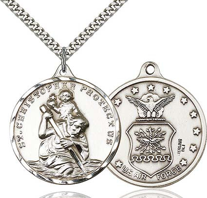 Large Sterling Silver St. Christopher Air Force Pendant  0203SS1/24S