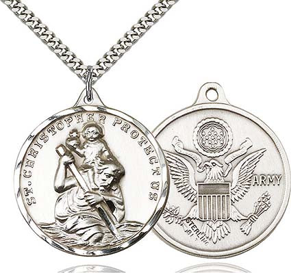 Large Sterling Silver St. Christopher Army Pendant  0203SS2/24S