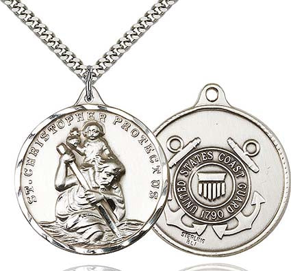 Large Sterling Silver St. Christopher Coast Guard Pendant  0203SS3/24S