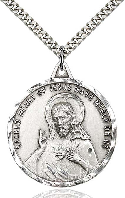 Sterling SIlver Sacred Heart Medal on 24 inch Chain