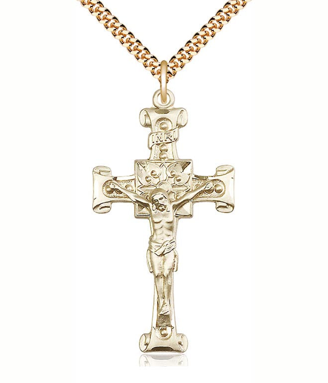 Large Gold Filled Scroll Edge Crucifix Pendant 0479GF/24G