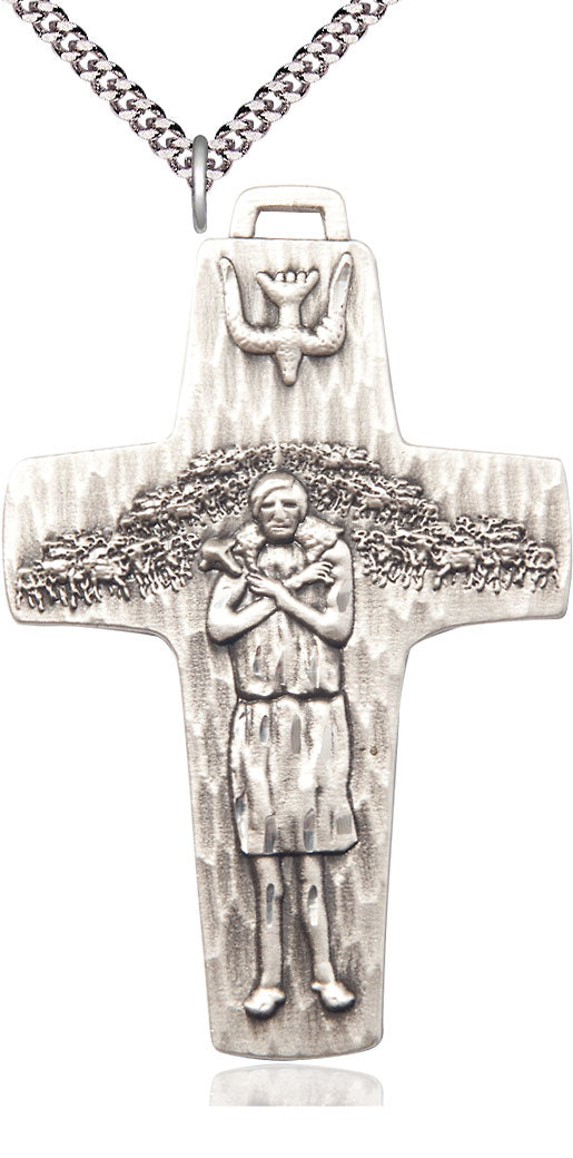 Sterling Silver 2-5/8 inch Papal Crucifix Pendant  0566SS/24S