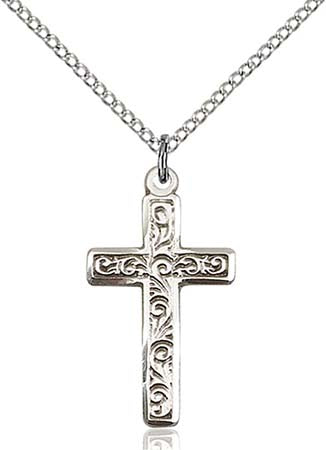 Sterling Silver Cross with Running Vine Pendant 0673YSS