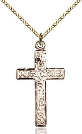 Gold Filled Cross with Running Vine Pendant - Medium