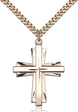 Gold Filled Double Cross with Starburst Center Pendant - Large