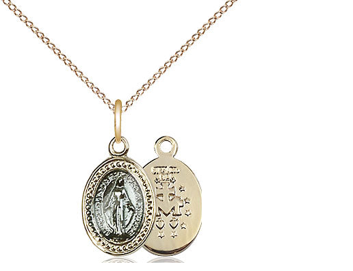Small Gold over Sterling Miraculous Pendant with Blue Center - 0700BSSG/18GF