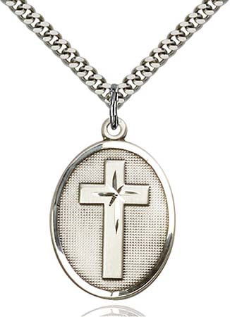 Sterling Silver Oval Cross with Engravable Back Pendant 0783SS/24S