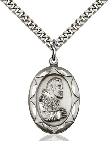 Sterling Silver St. Pio of Pietrelcina Pendant  0801PISS/24S