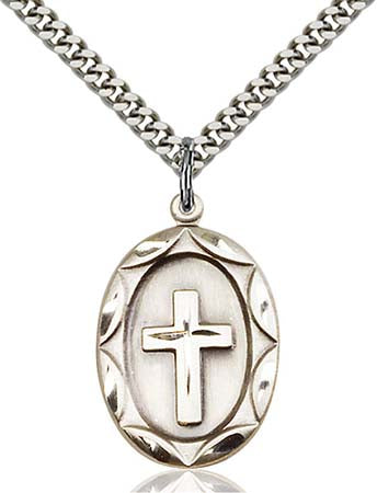 Sterling Silver Oval Cross Pendant with Engravable Back 0801YSS/24S