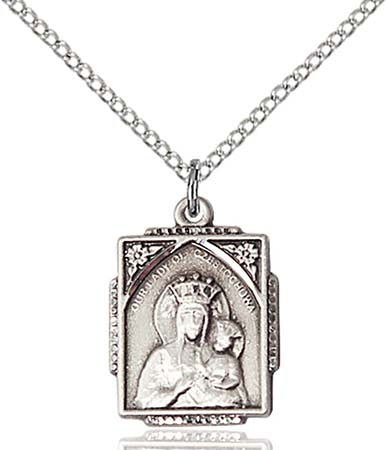Sterling Silver Our Lady of Czestochowa Square Pendant  0804CZSS/18SS