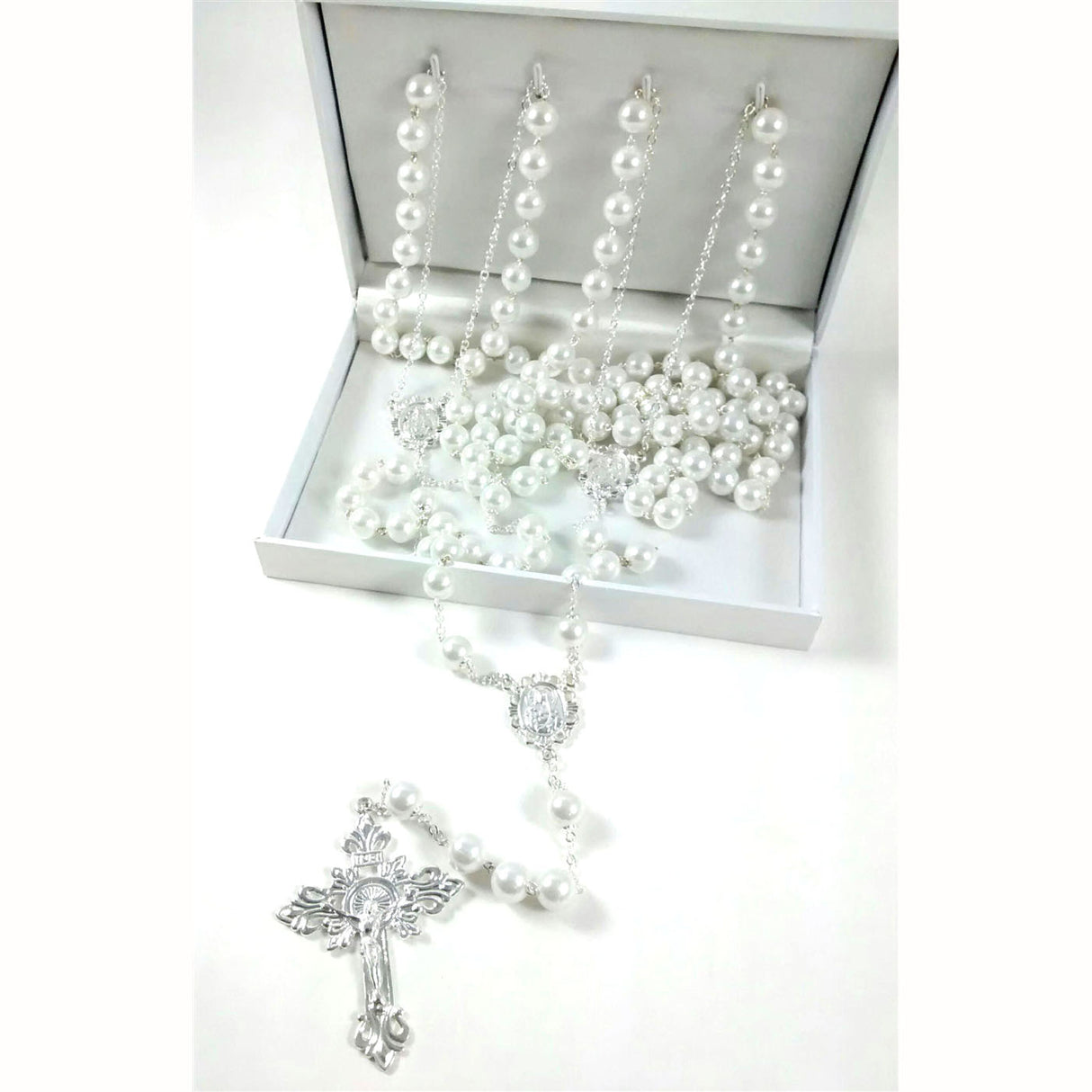 10mm Pearl SIlver Lasso Rosary 26-559
