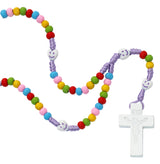 Kids Multi Color Bead w Purple Cord Rosary P566R