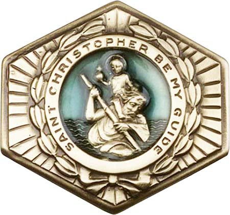 Blue Epoxy Antique Gold St. Christopher Visor Clip 1022EVG