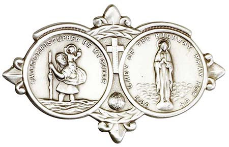 Silver Finish Our Lady of the Highway& St. Christopher  Visor Clip 1024V
