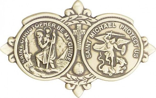 Antique Gold St. Christopher / St Michael Visor Clip  1034VG