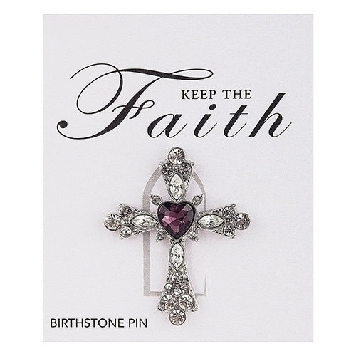 Heart Center Cross Lapel Pin February Birthstone