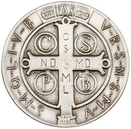 Antique Silver St. Benedict with Latin Prayer Visor Clip 1057V