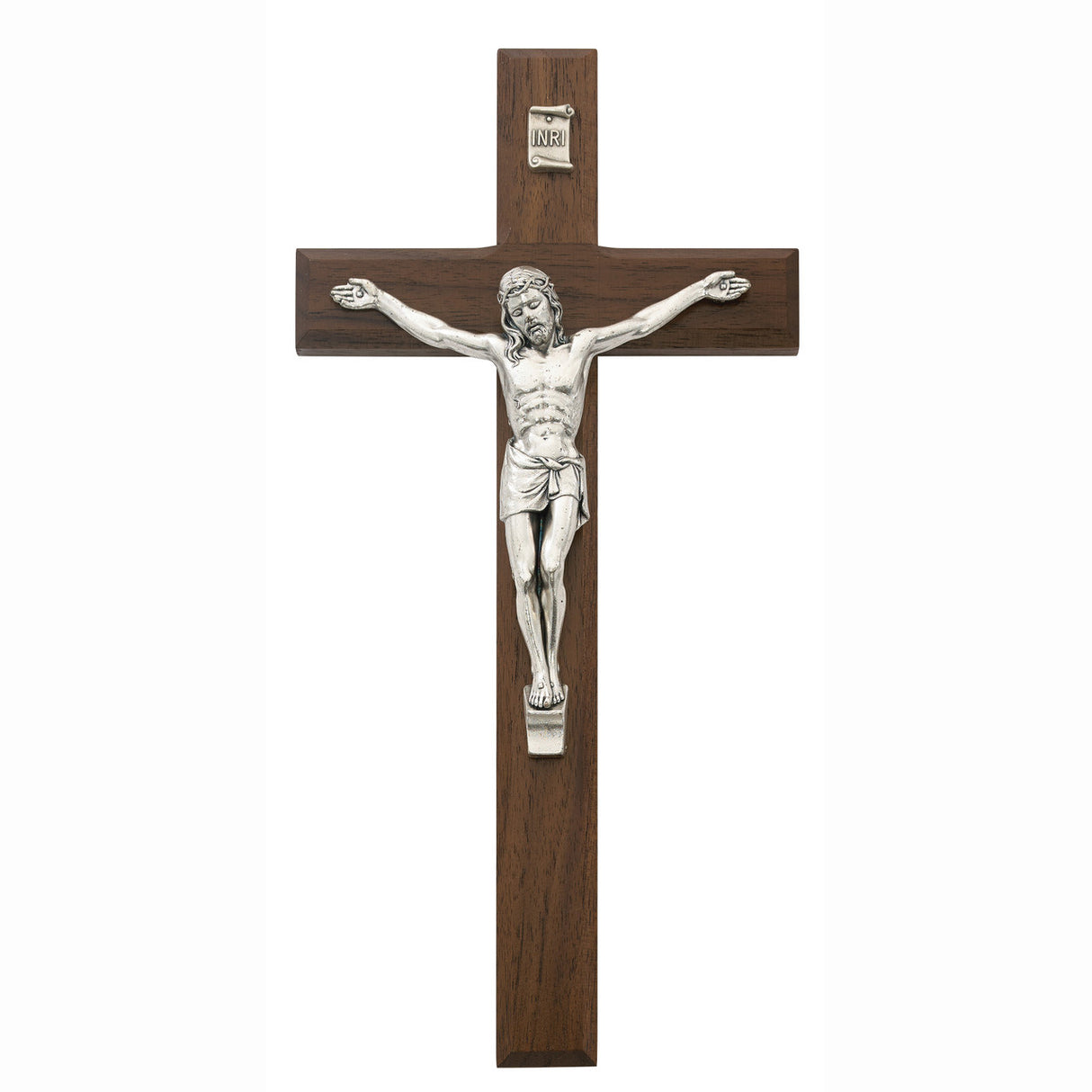 10 inch Walnut and Pewter Wall Crucifix 79-71
