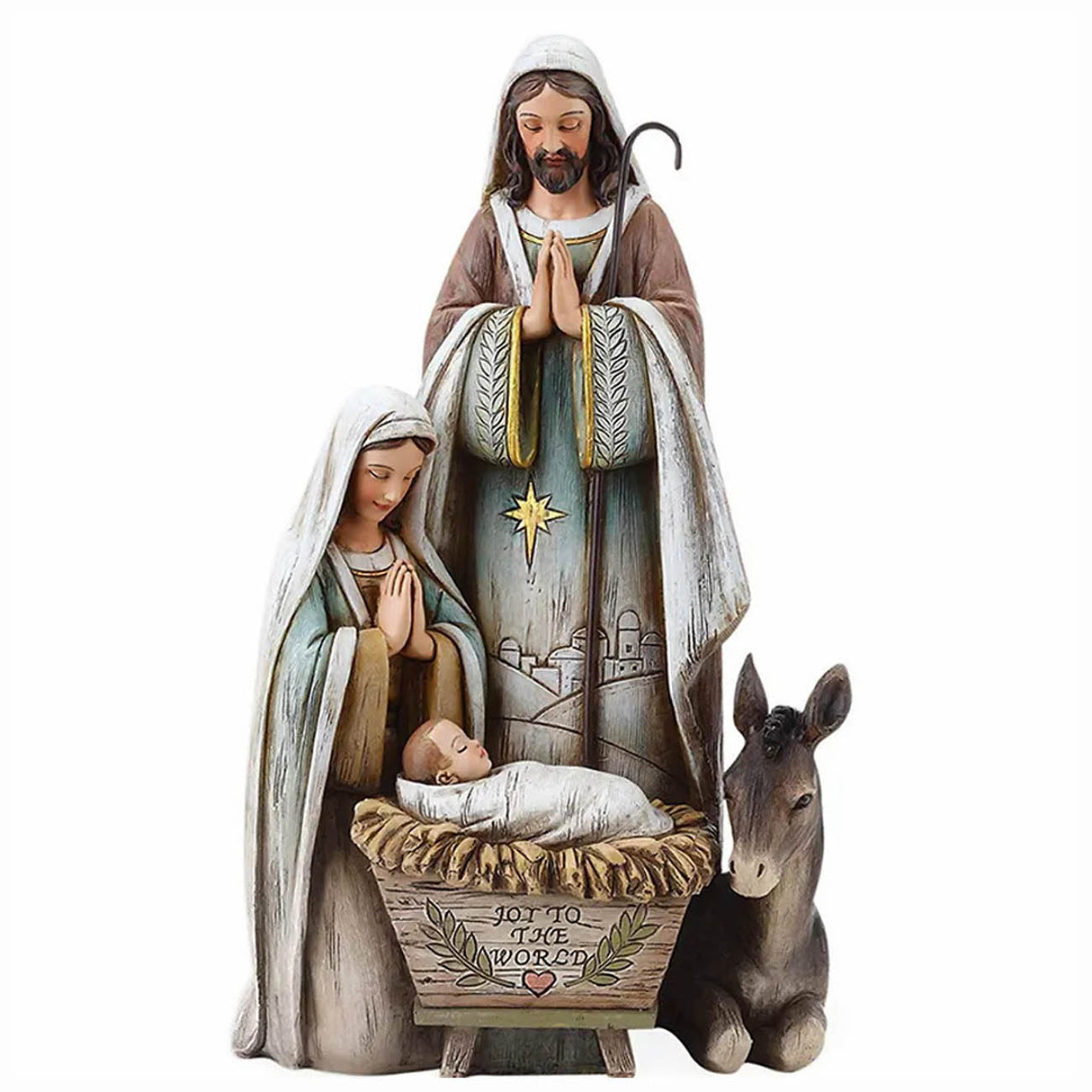 Woodgrain Holy Family with Donkey Figure 31321