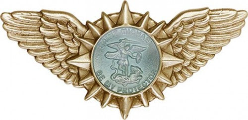 Antique Gold  Blue Epoxy St. Michael with Wings Visor Clip 1063EVG